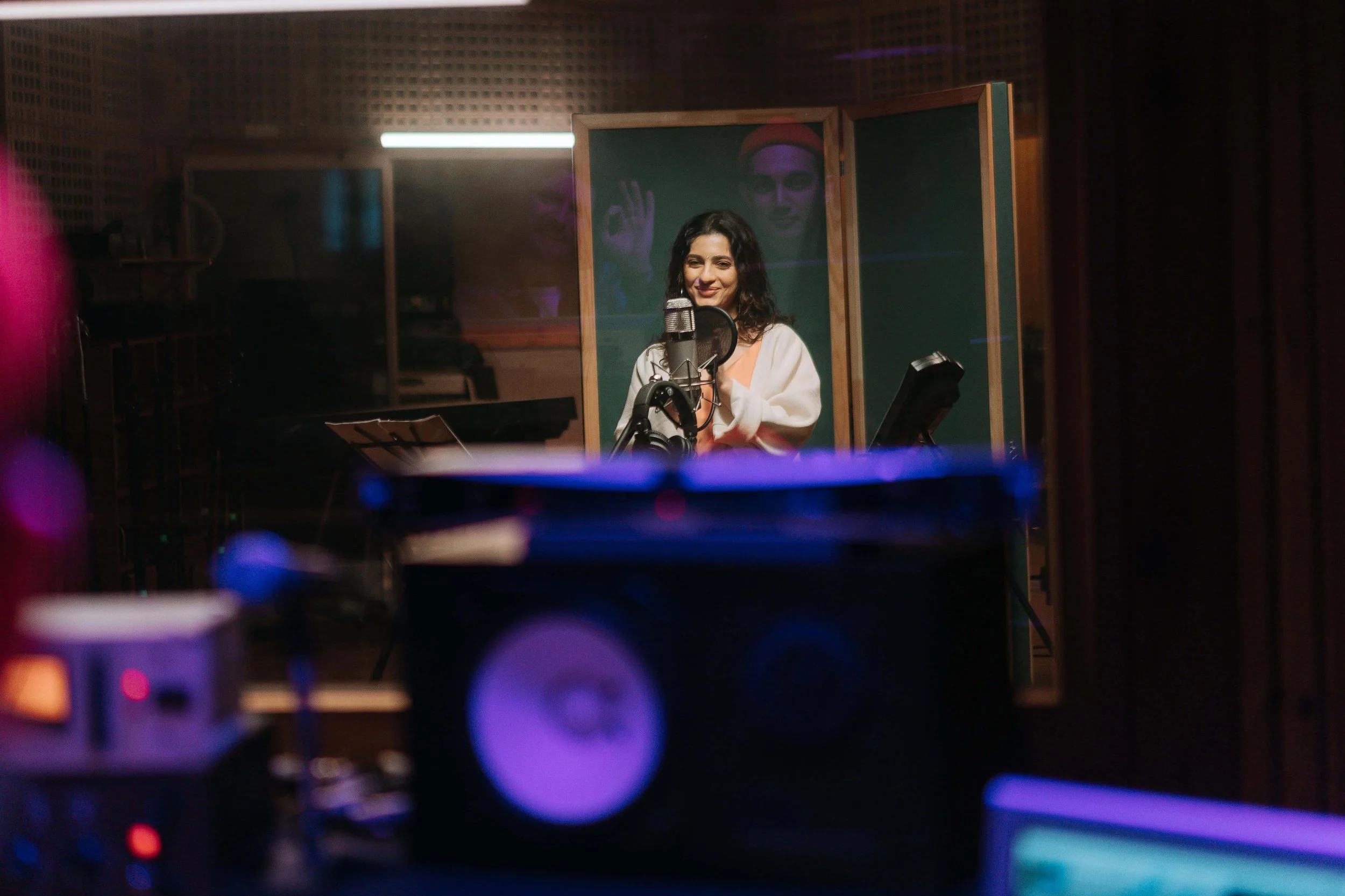 Woman Recording a Song