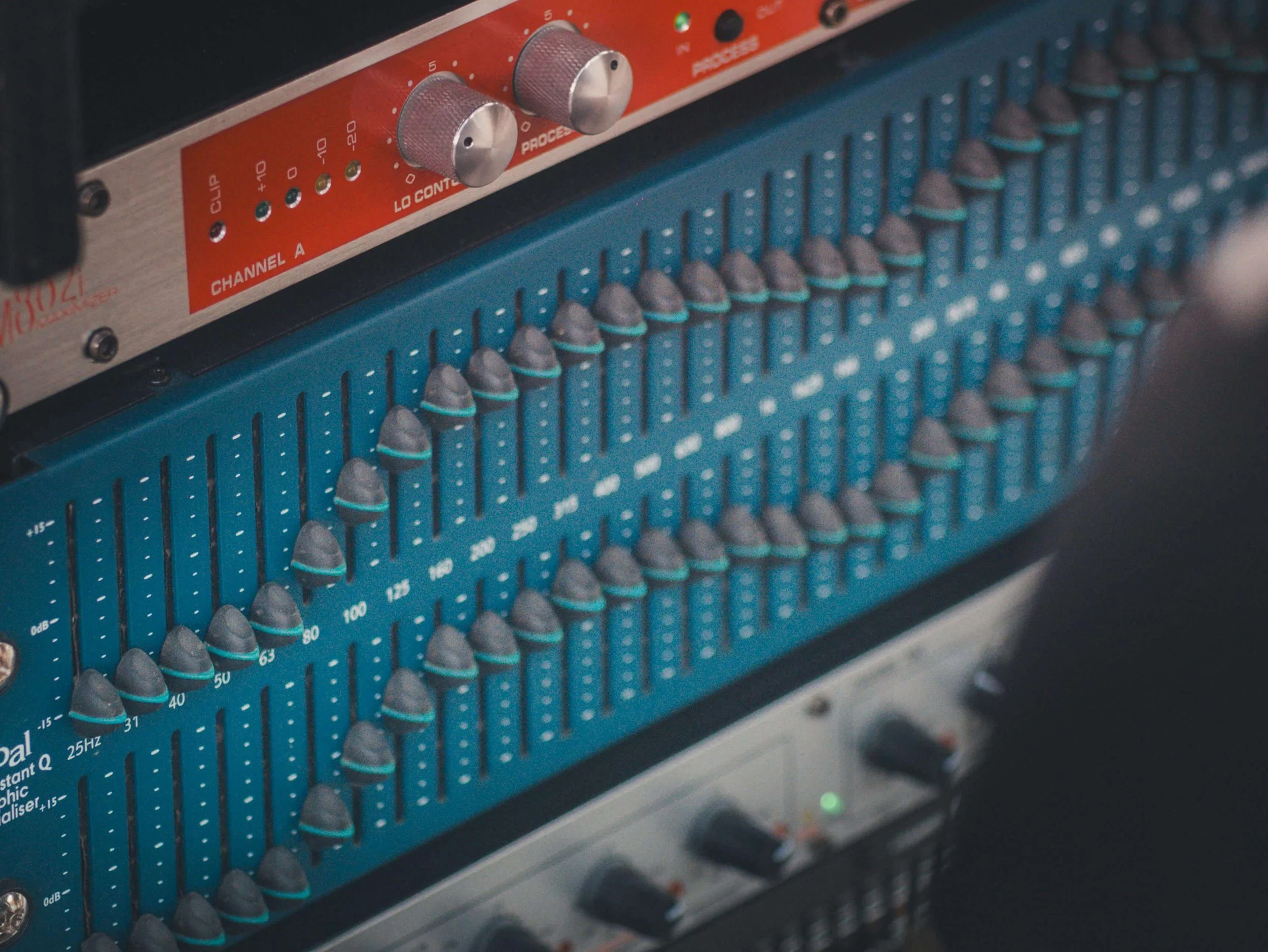 Close-Up of Studio Equalizer Mixer Panel