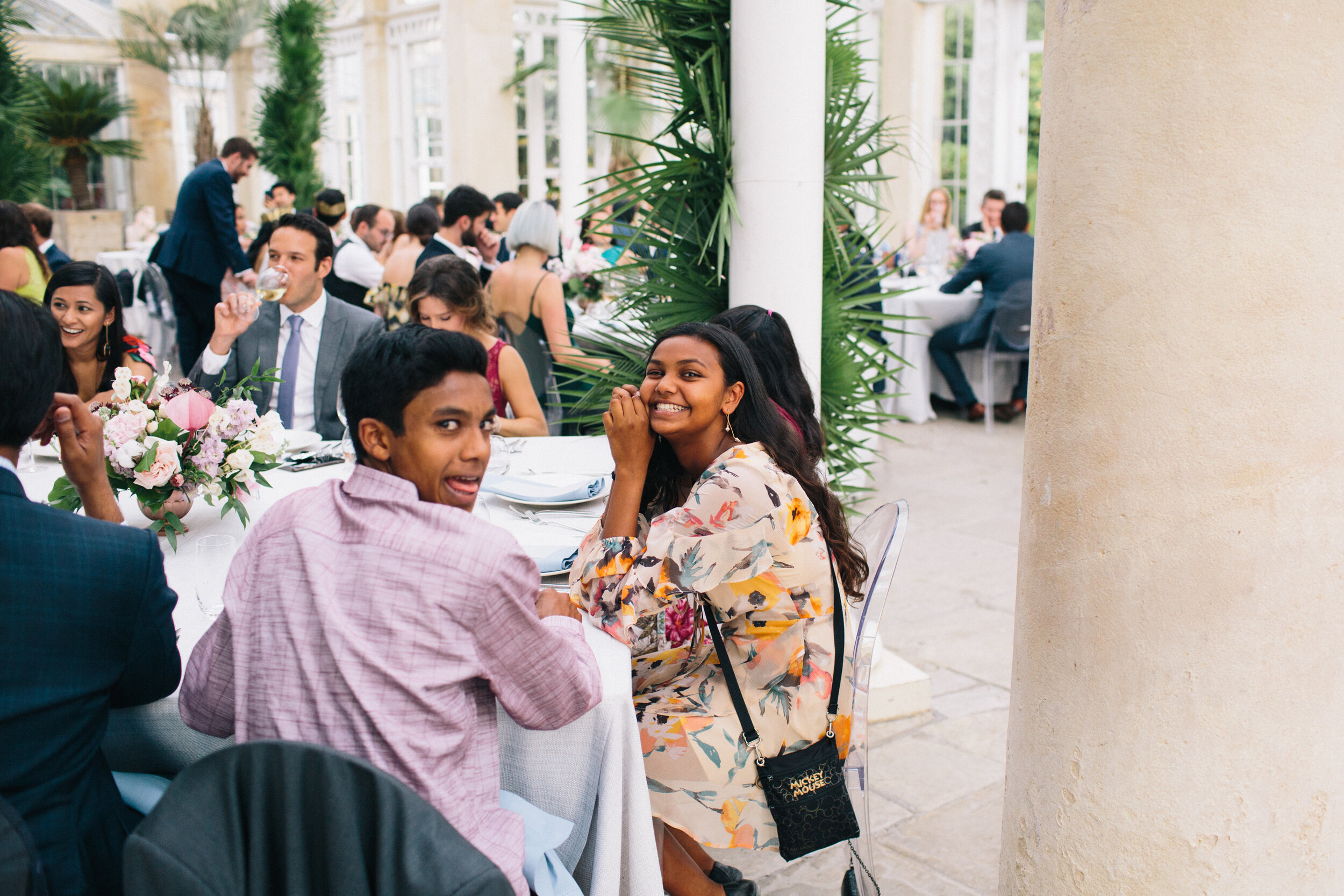 Guests seated for dinner at Syon Park Wedding