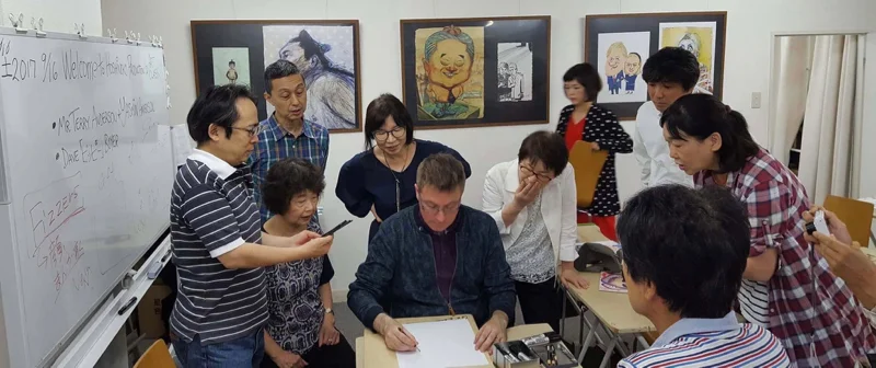 At work with caricature students in Nerima.