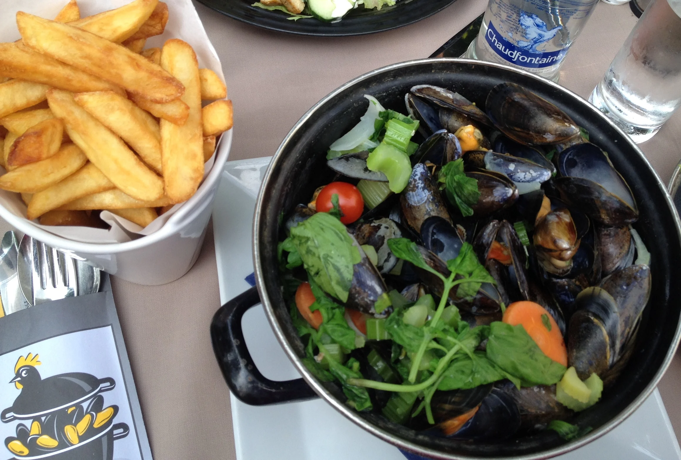 Mussels and fries at Poules Moules in Bruges