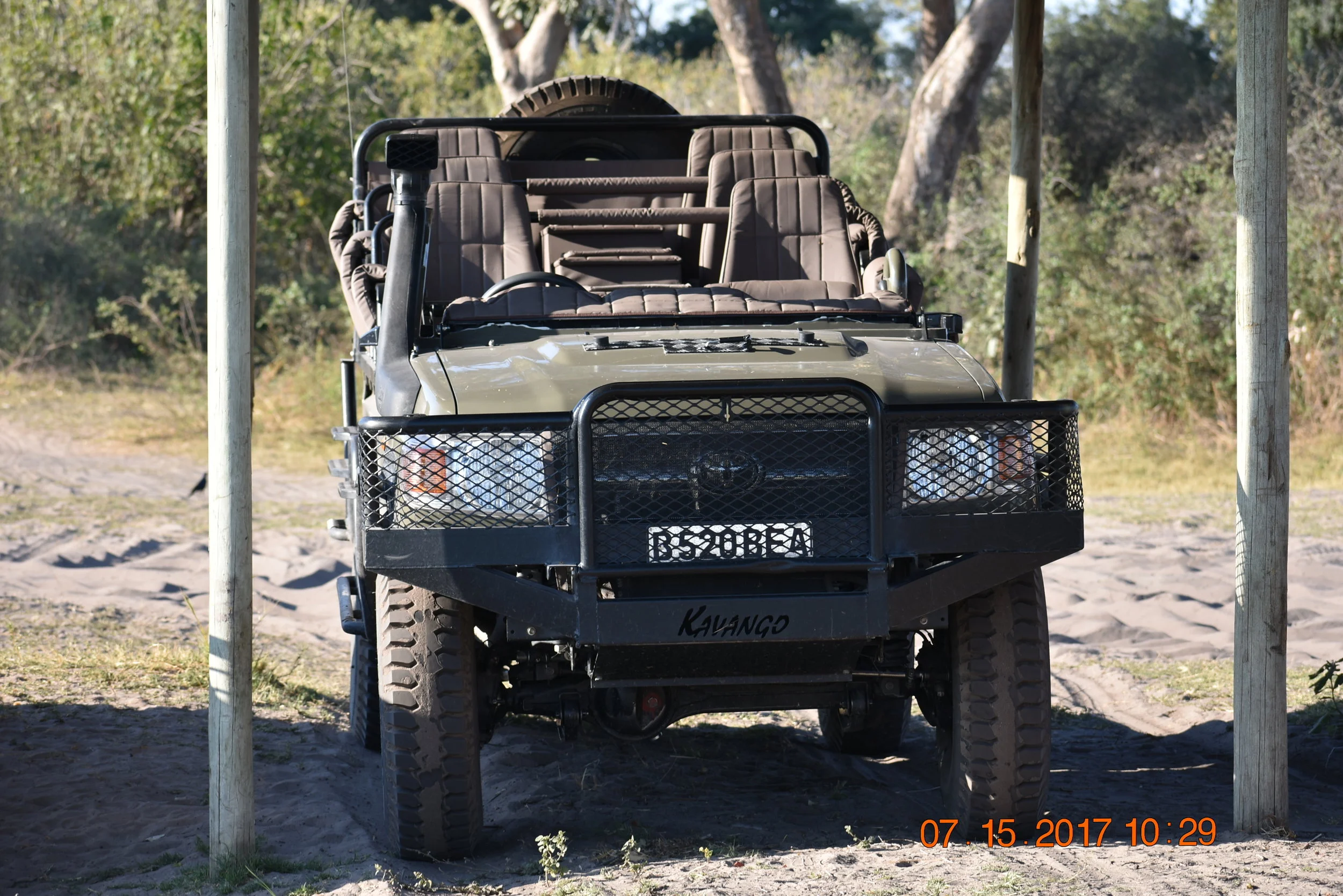 Our safari vehicle in the Okavango Delta, Botswana, photo by Zoe S.