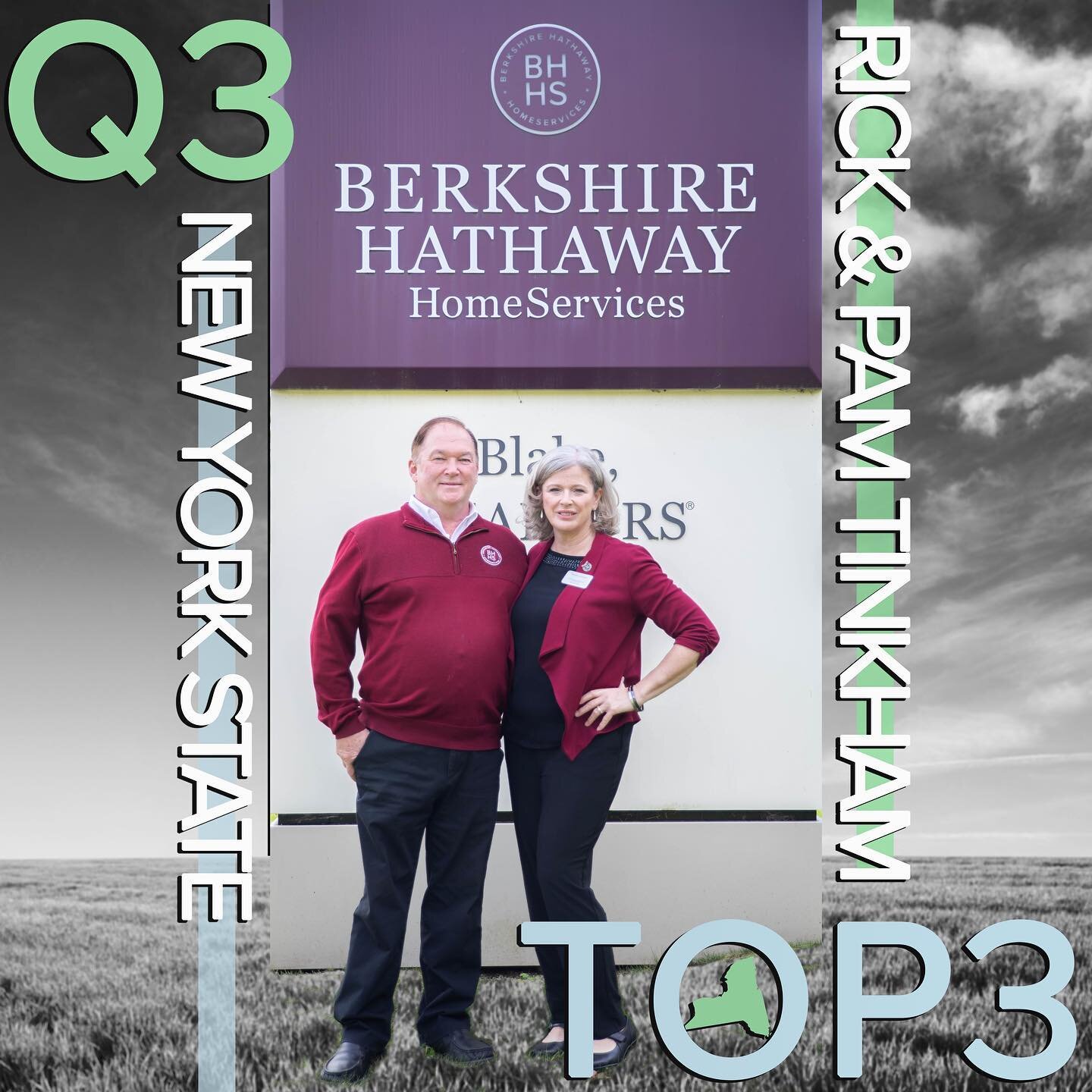 Congratulations to Rick and Pam Tinkham for achieving #3 Berkshire Hathaway HomeServices team in all of New York State (residential units) for Q3! This is the 2nd consecutive quarter that &ldquo;Team Tinkham&rdquo; has achieved this recognition. #ber