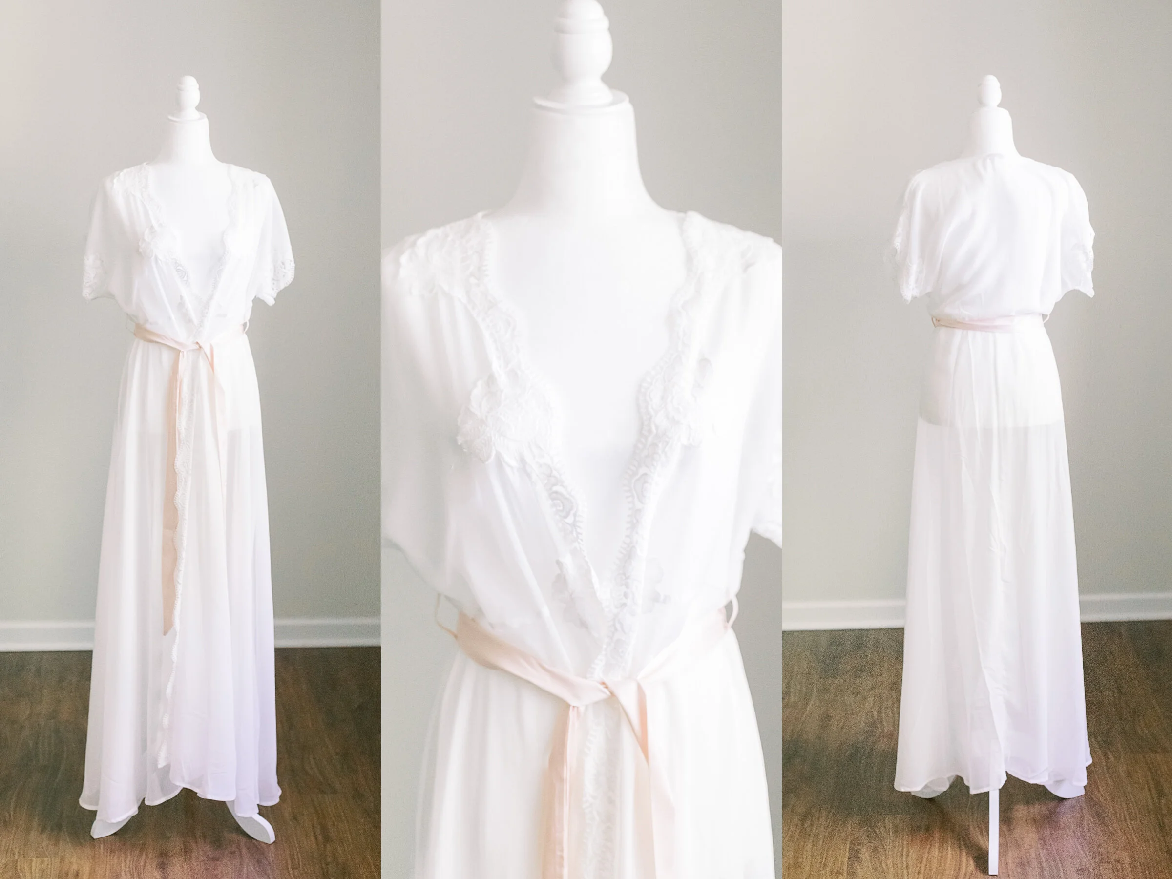 White BHLDN Lace Robe with Pink Sash - Size L