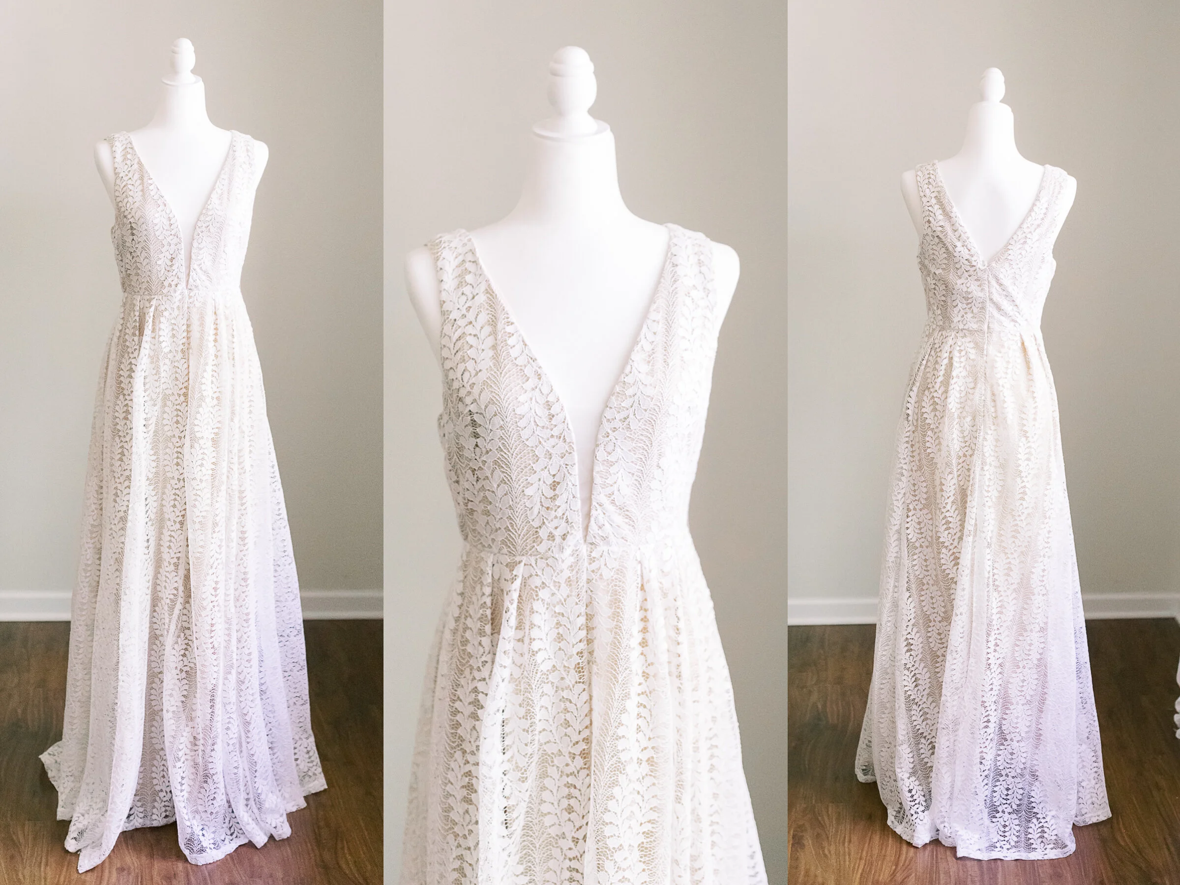 V Neck Dress with Lace Overlay - Size M