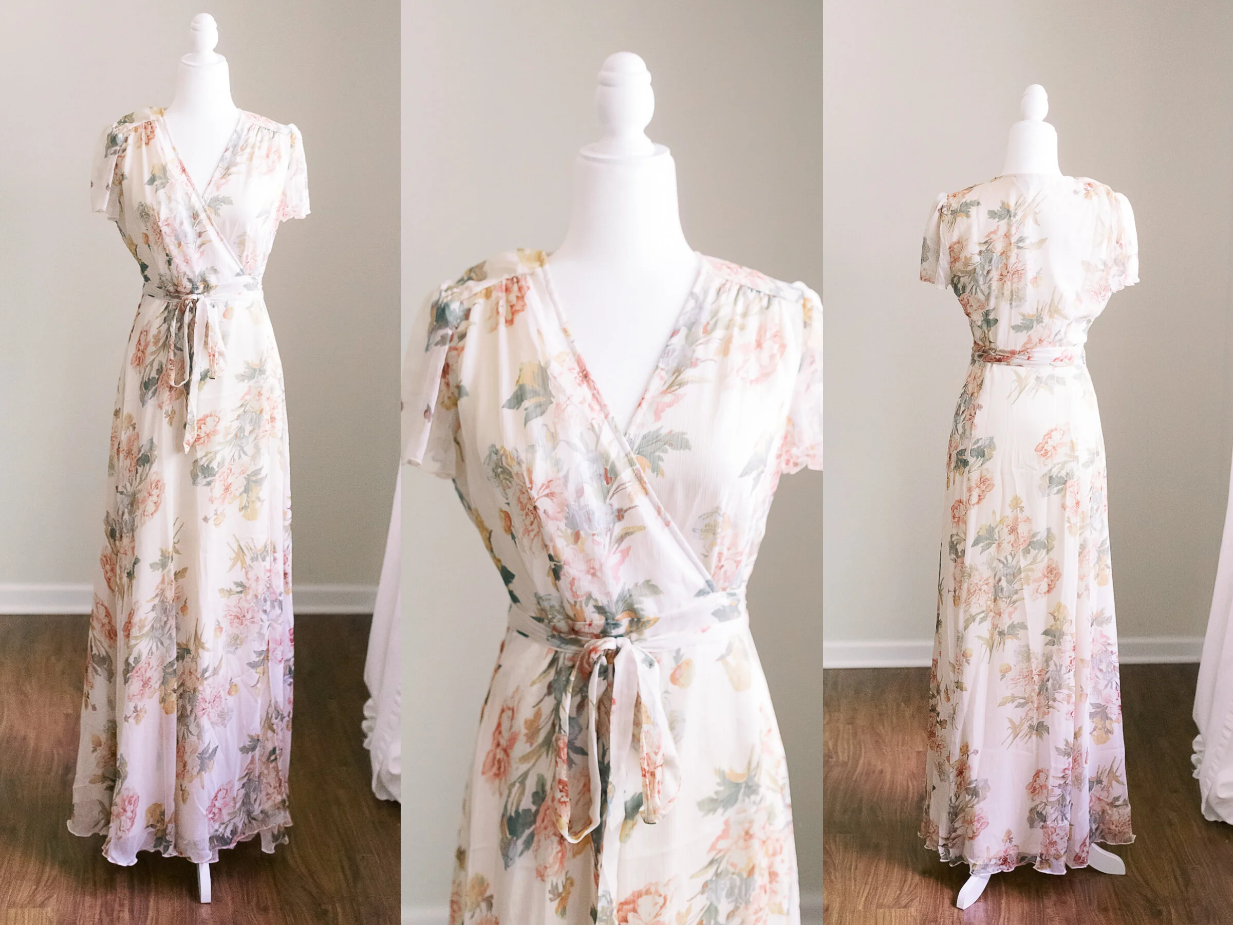 Pale Pink Floral Wrap Dress - Size M
