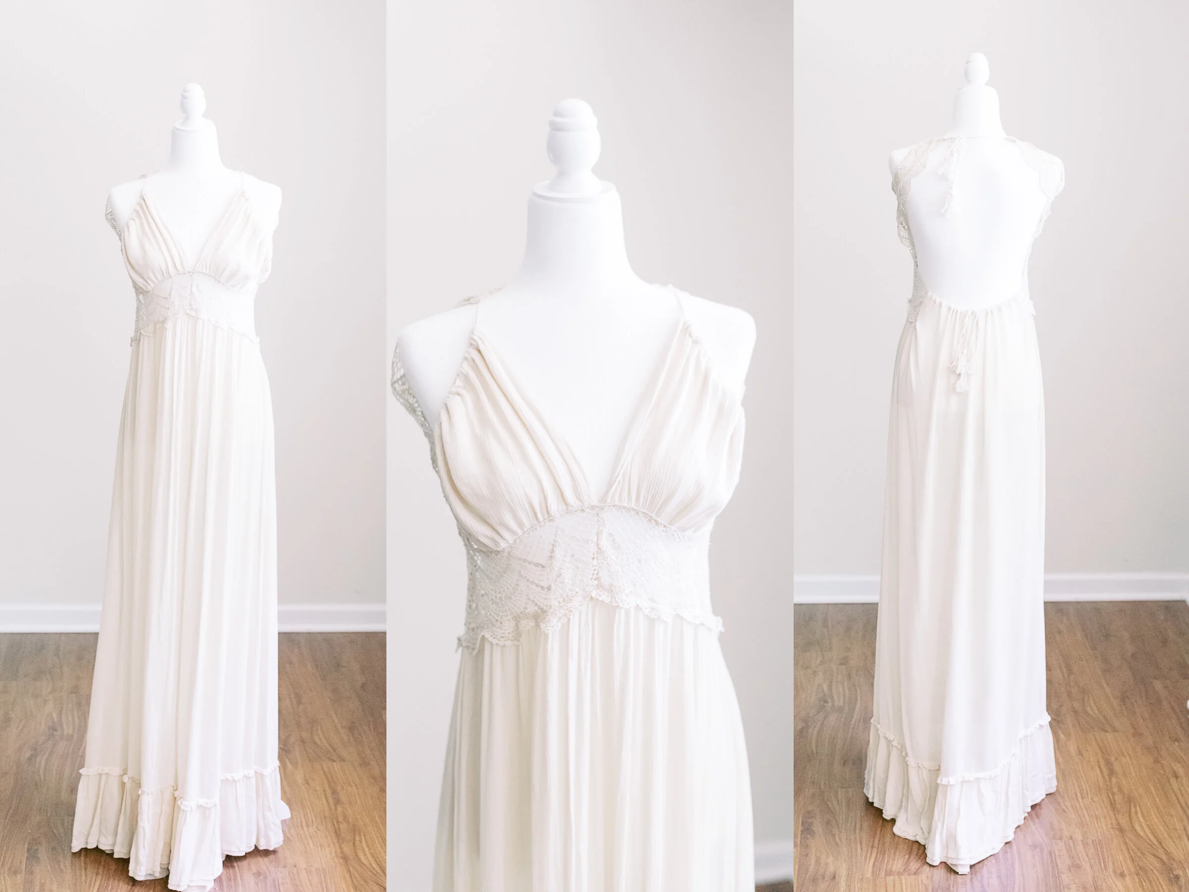 Cream Maxi Dress with Lace Insert - Size M