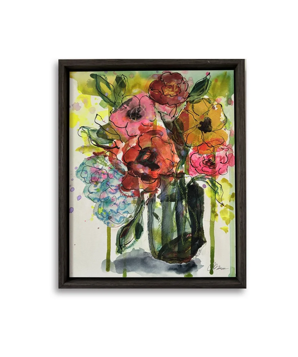 Drippy Blue Vase with Flowers