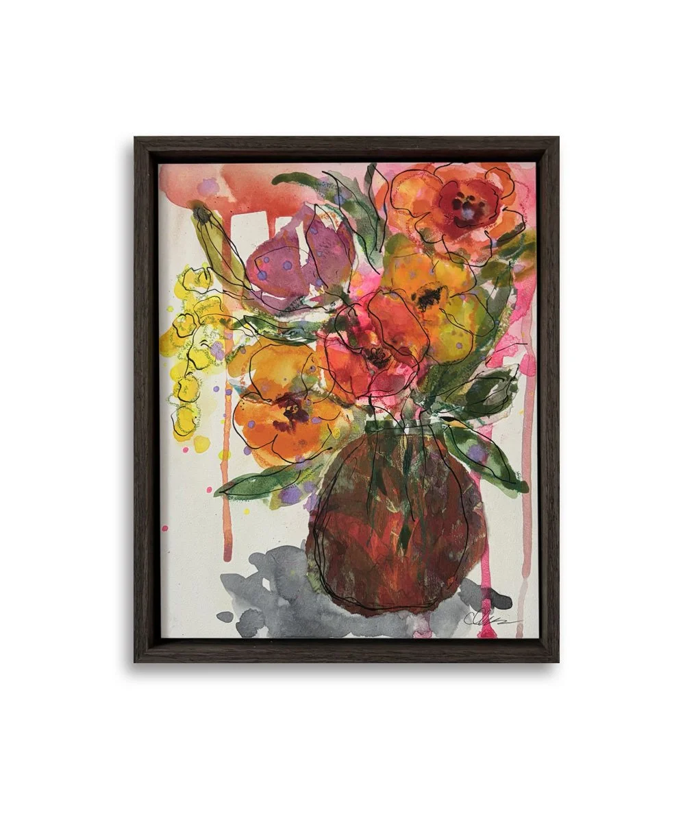 Drippy Pink Vase with Flowers