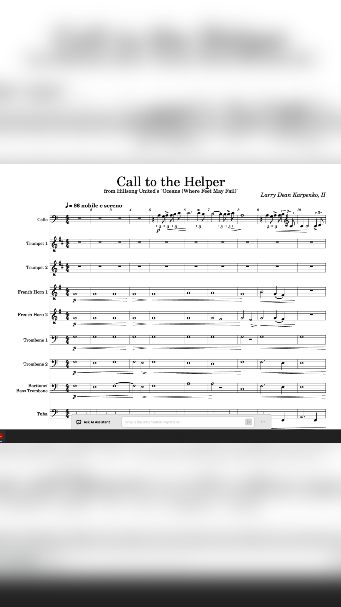 Call to the Helper — Orchestral Score + Audio + Signed Artist’s Letter (Inspired by “Oceans”)