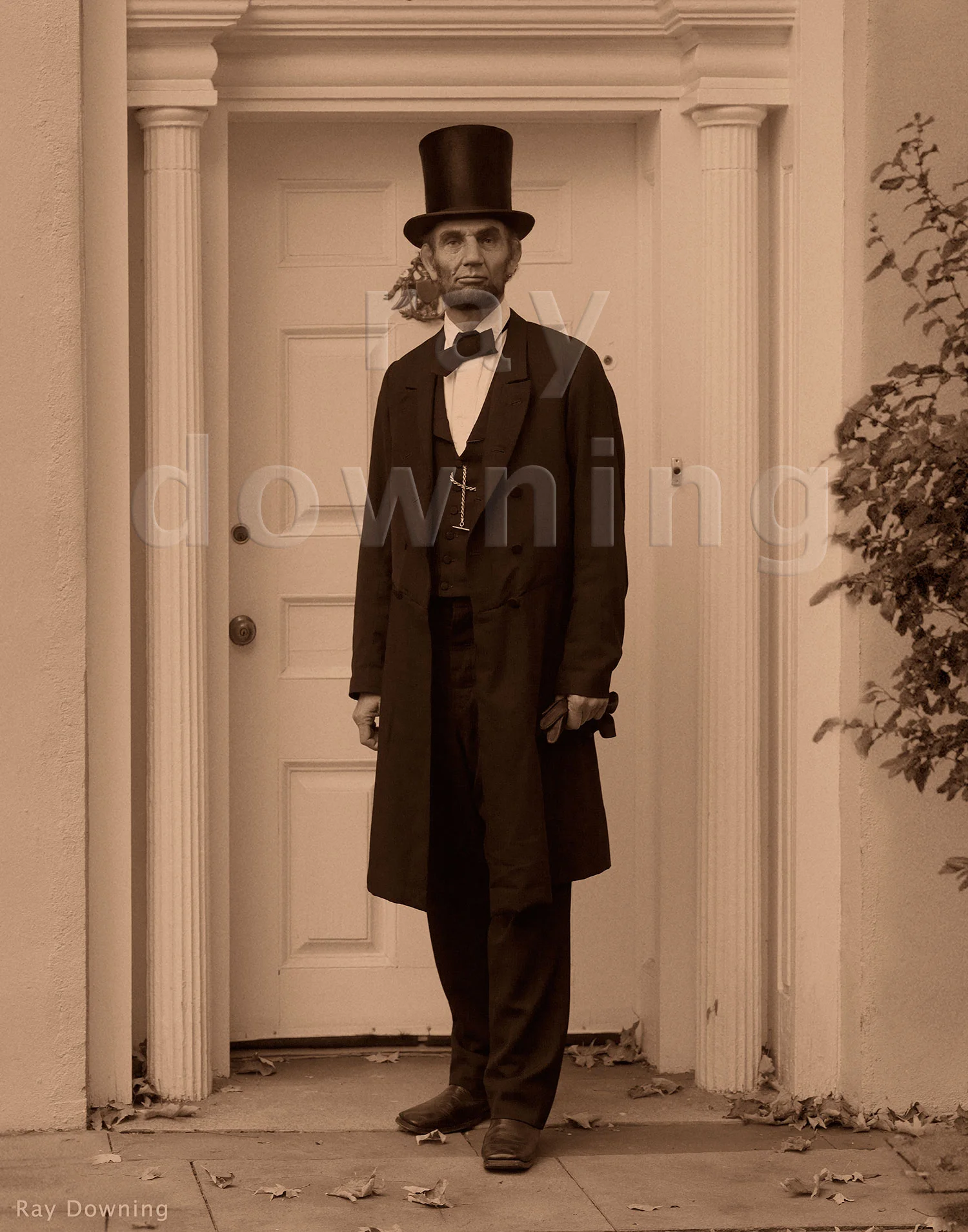 Abraham Lincoln in front of a building