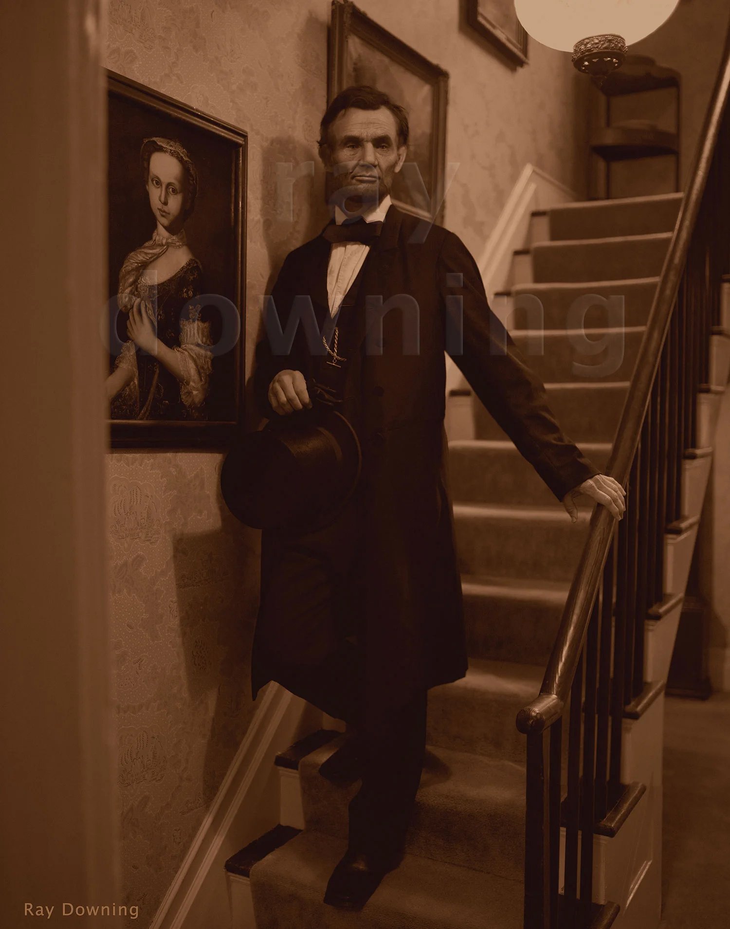 Abraham Lincoln descending a staircase