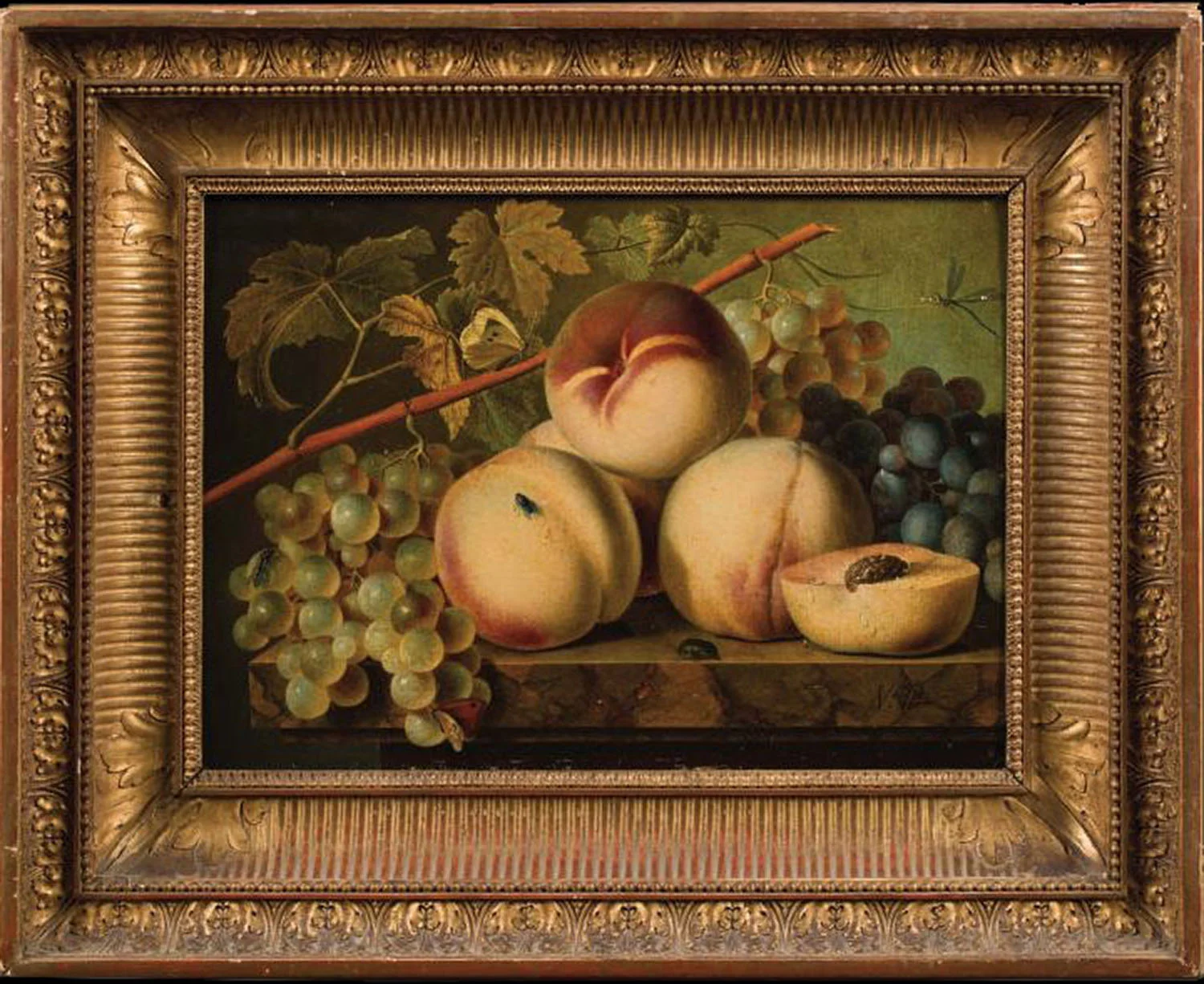 Christian van Pol (Netherlands, Berkenrode 1752 - 1813 Paris). Pêches et Raisins sur Entablement.