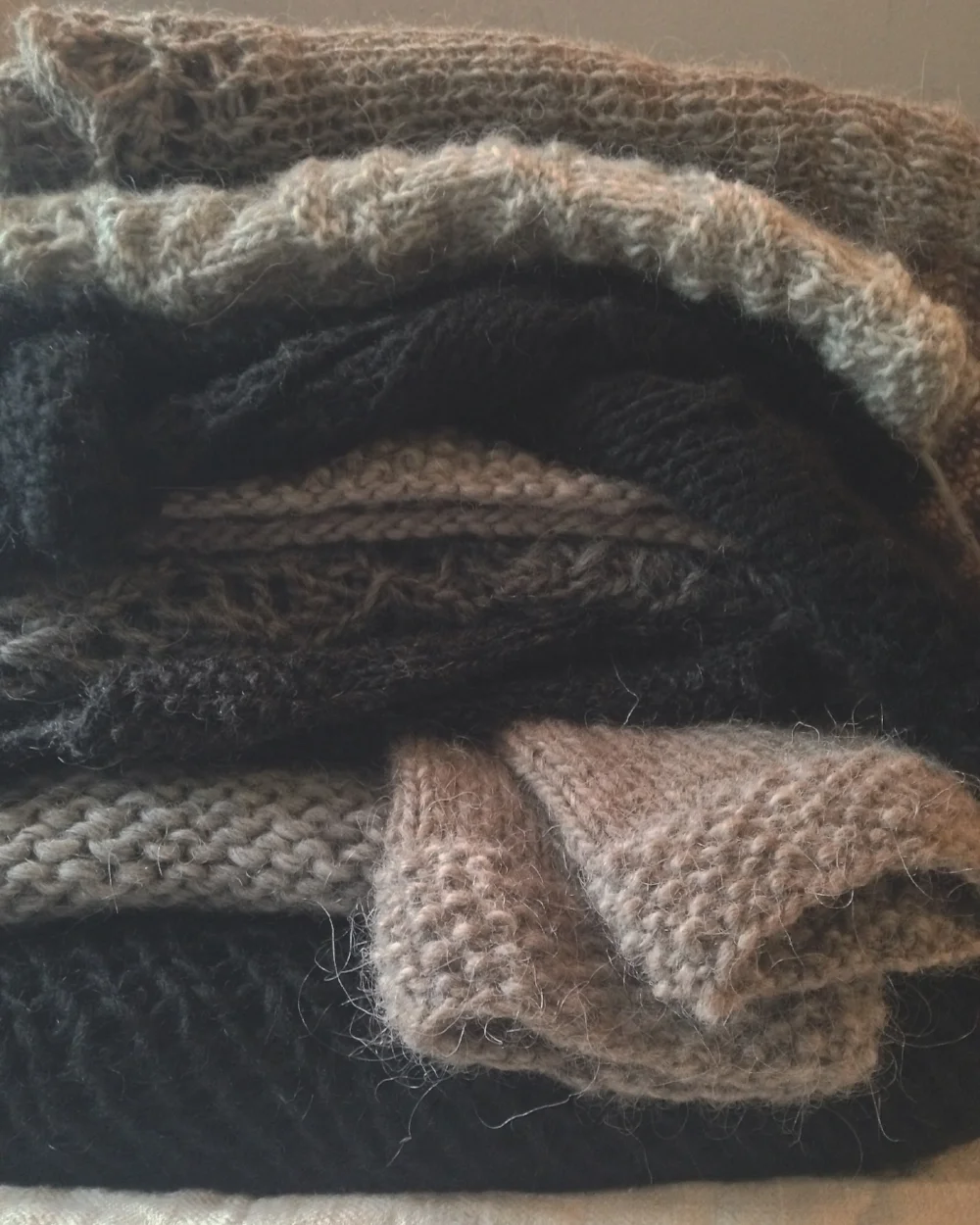 Pile of knit items to shoot in Iceland!