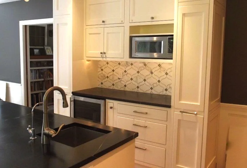 Alcove storage area and island