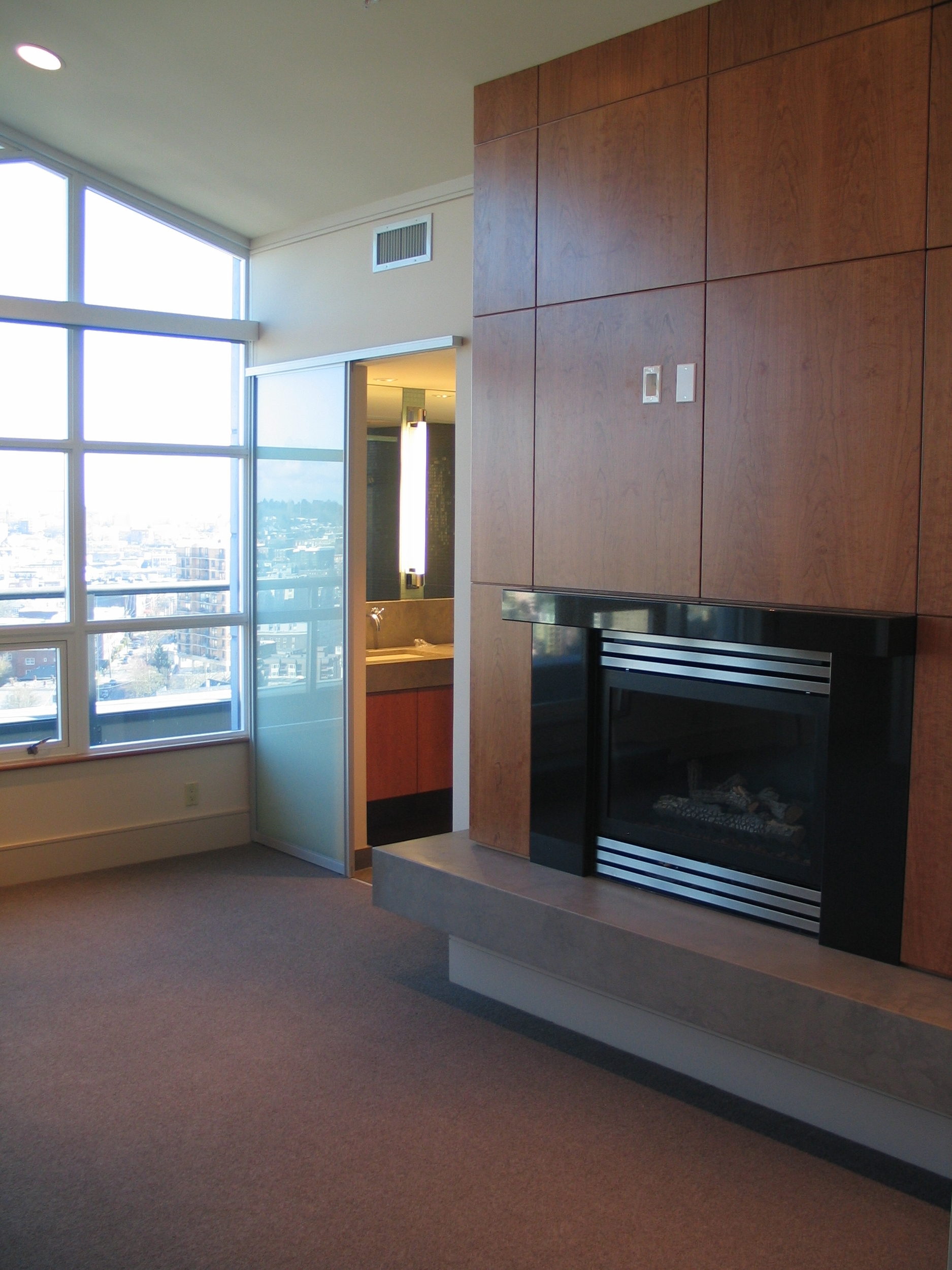 Modern fireplace in the master bedroom.