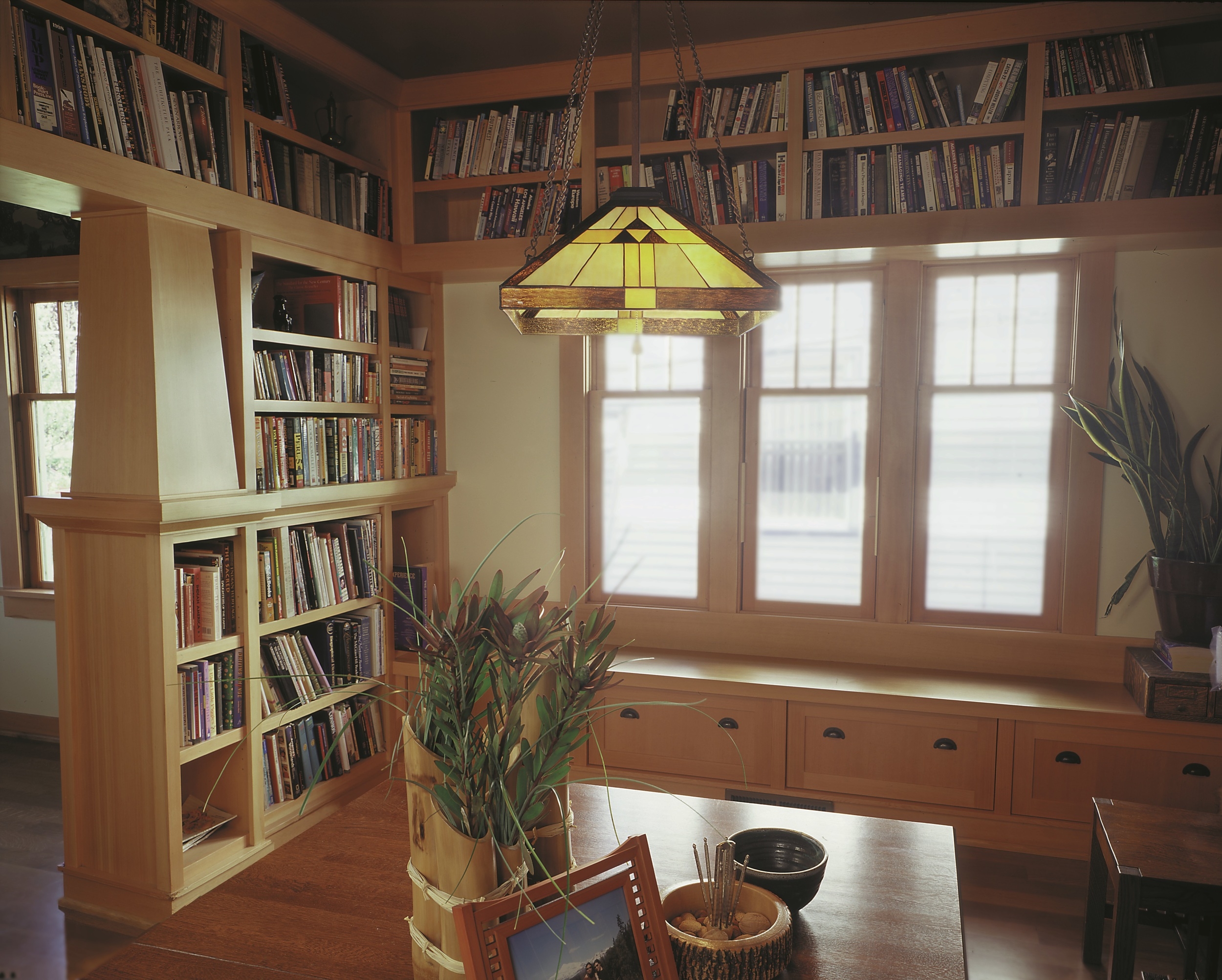 The library facing the living room