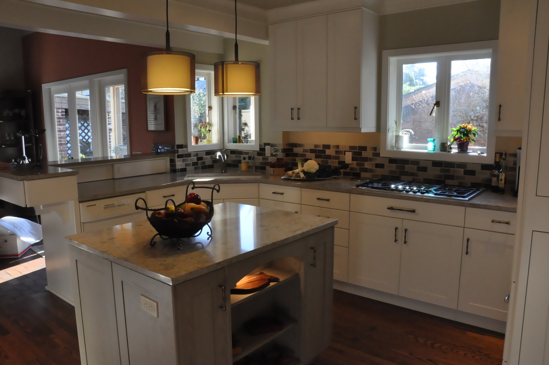 Transitional kitchen open to the family room