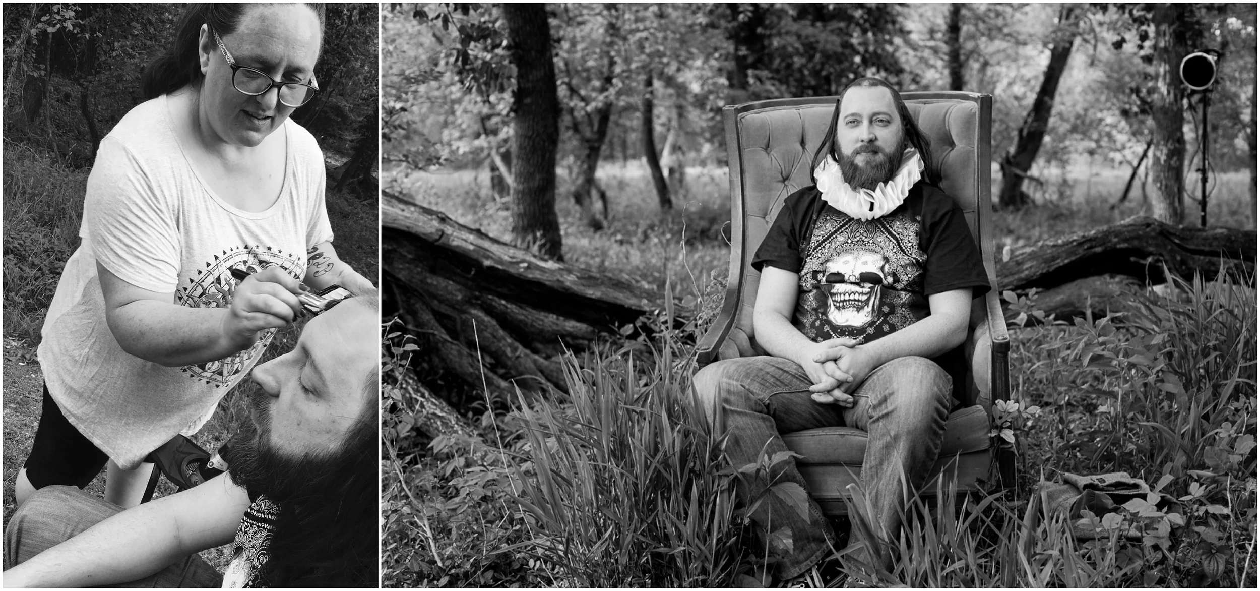 Dena puts in some finishing touches on the hair color to blend it in w/ the extensions; Ryan prepare himself for the role while I set up lights