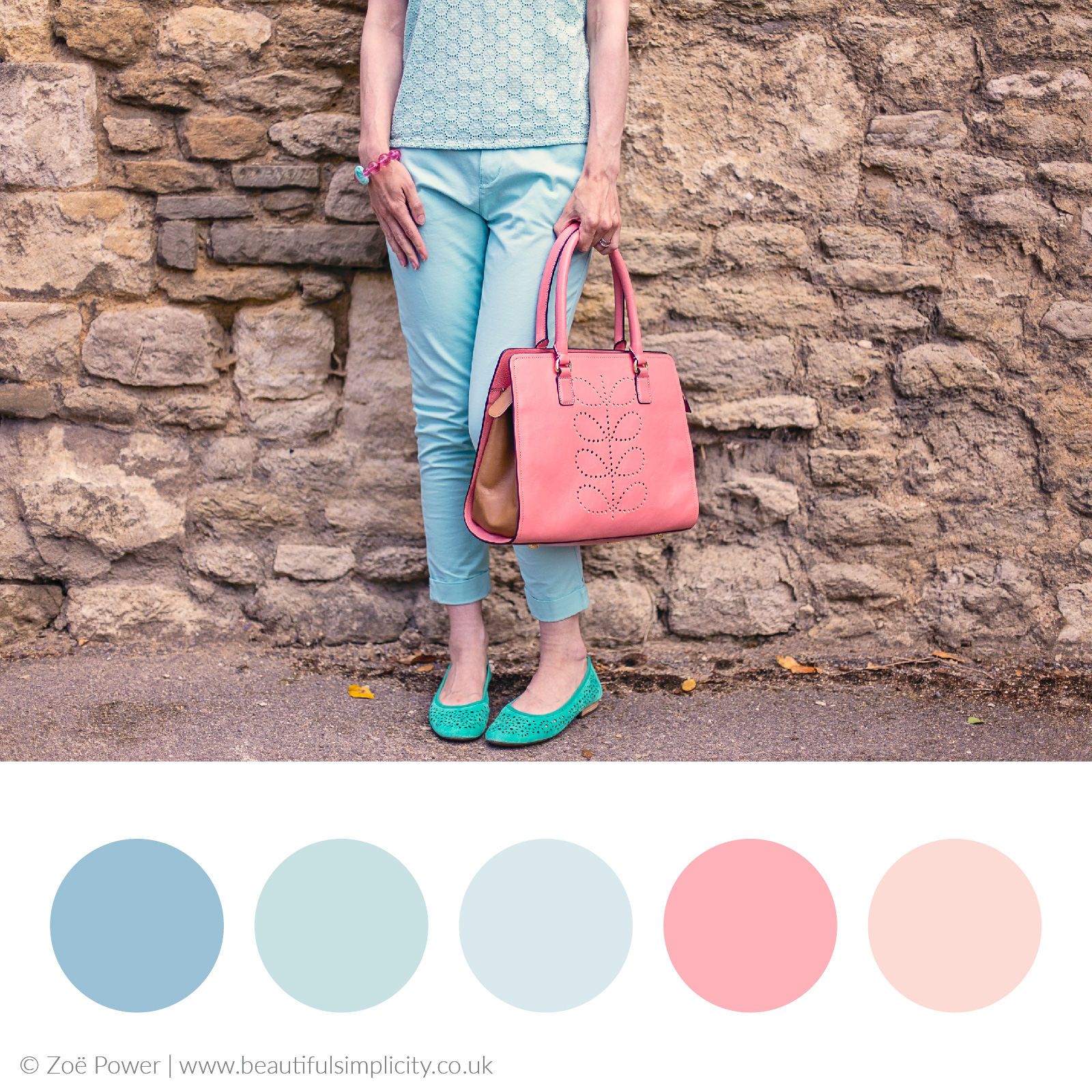 Mint and salmon pink colour palette | Minty fresh summer wardrobe