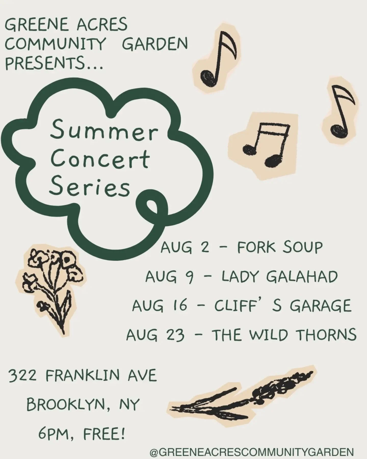 TOMORROW a month of music starts Greene Acres!  We have incredible acts lined up for the next four Sunday evenings at 6PM! All for FREE, see you there!
