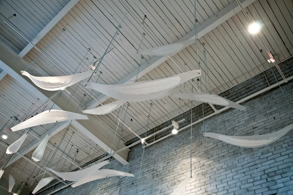 FEATHERS PRINTED ON CURVED AND FROSTED ACRYLIC GLASS