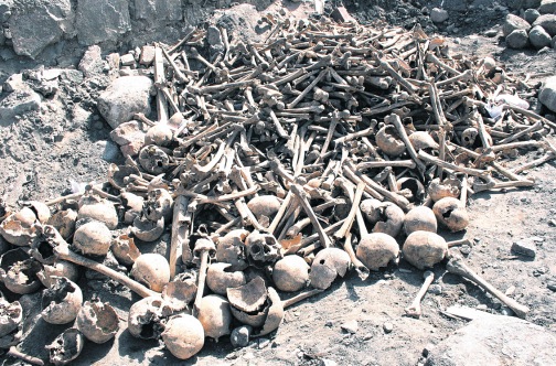 Bones of "The coming end Miracle" victims in Longcao, China