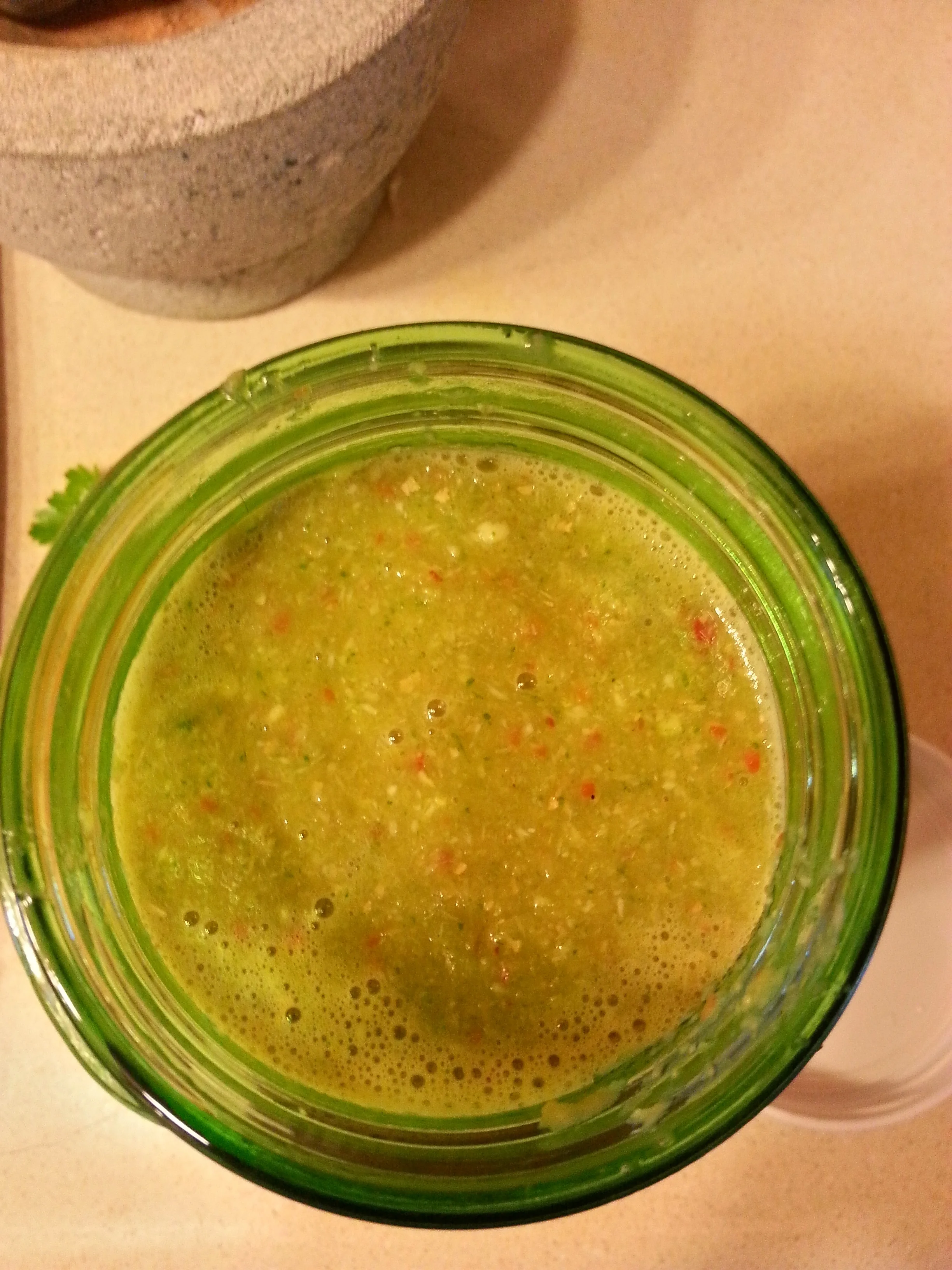 6. Once it's blended to a smooth consistency pour into your jar, and it's ready! Give it a taste :)