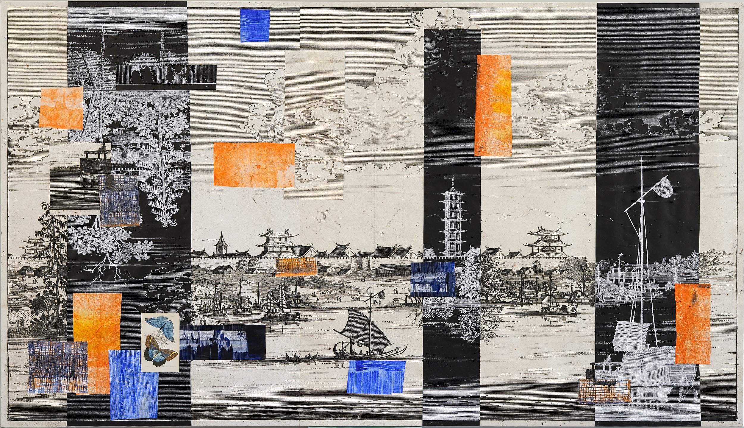 Adam Siegel, Panorama Series, Mixed media on canvas, 4' X 7', 2024