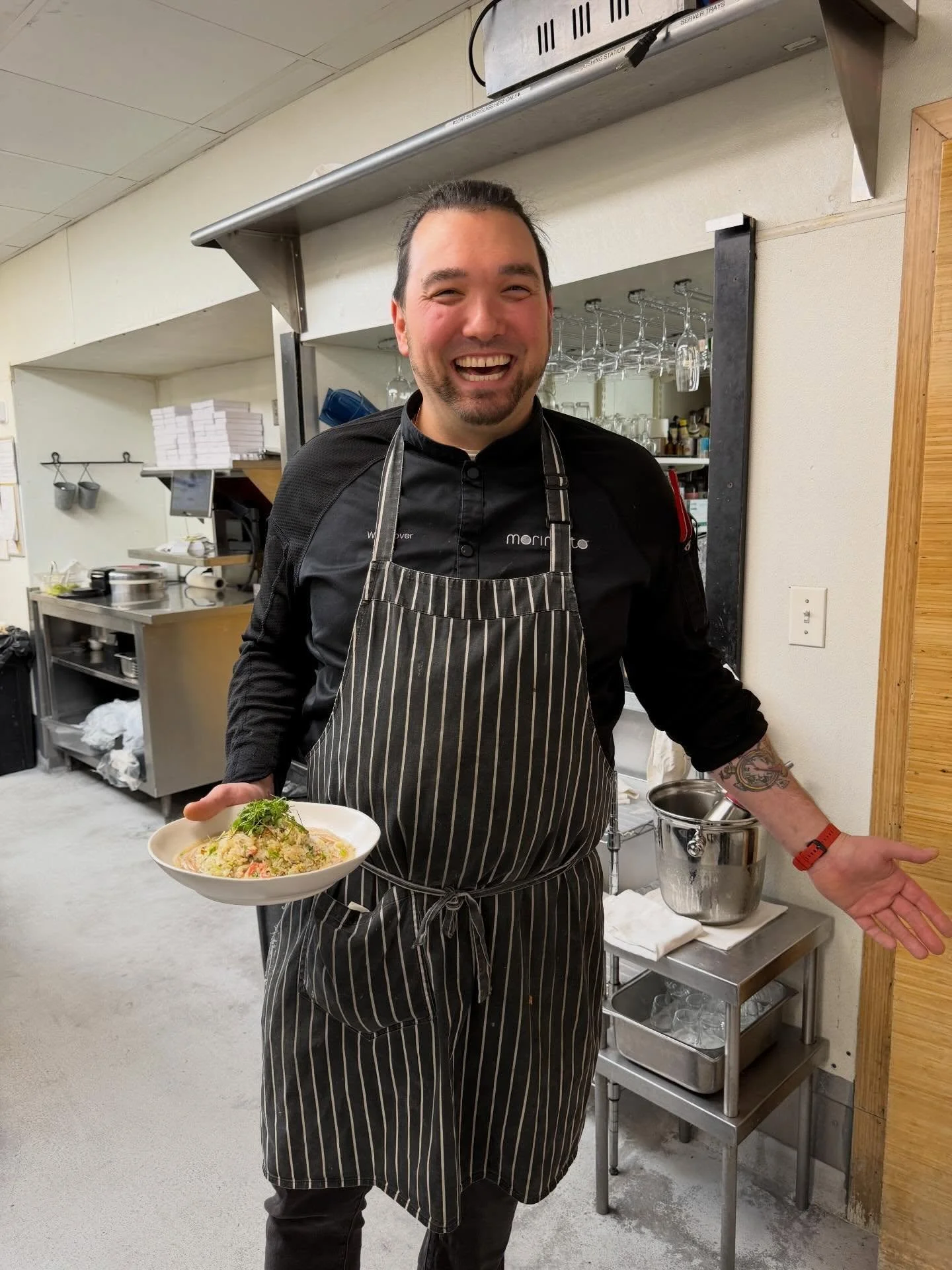 Executive Chef Will Trover of @morimotopa is creating amazing dishes! 

trumpet mushroom chawan mushi with black truffles, blue prawns with congee, Wagyu beef dumplings and amazing sushi flown in from Japan 🤤