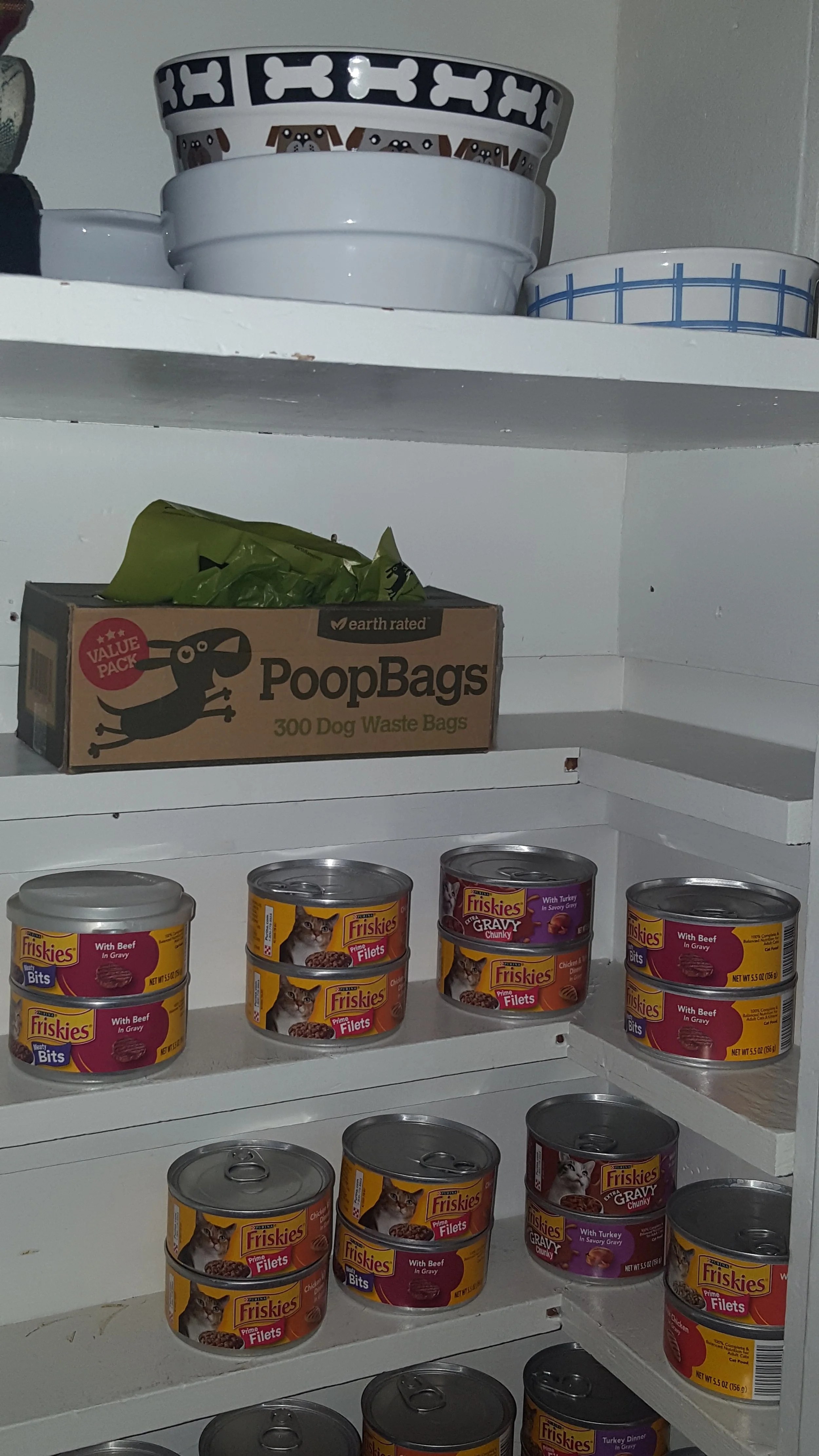 We turned this 1940's "shallow pantry" closet into a pet closet/cleaning supply closet