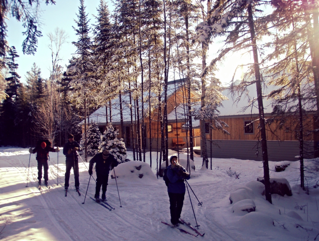 Skiers outside the Grand Falls Hut