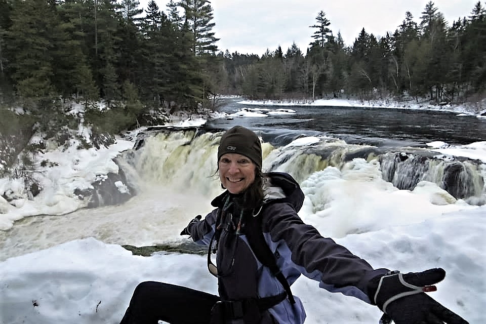 Karen at grand falls waterfall