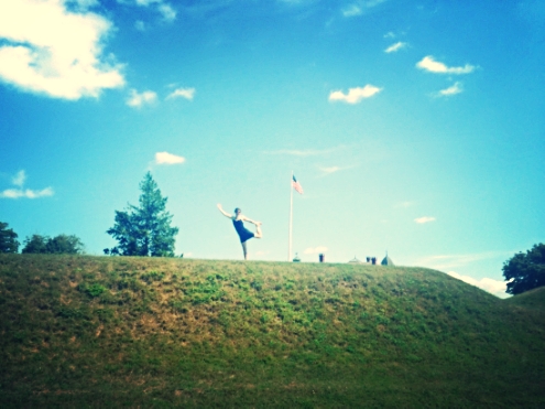 Holly practicing dancer on the gentle slopes