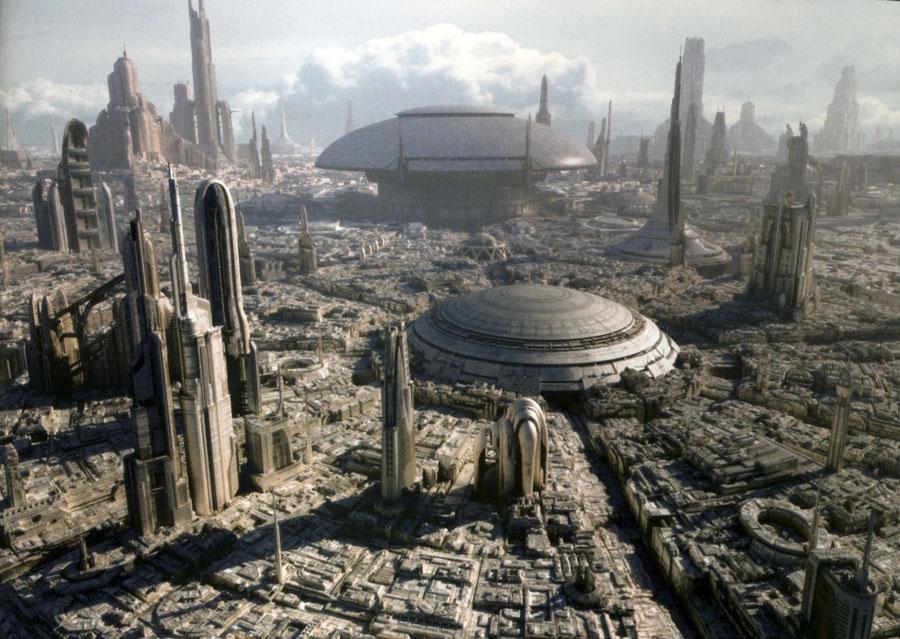 Imagen generada por completo por ordenador de la ficticia ciudad de Coruscant