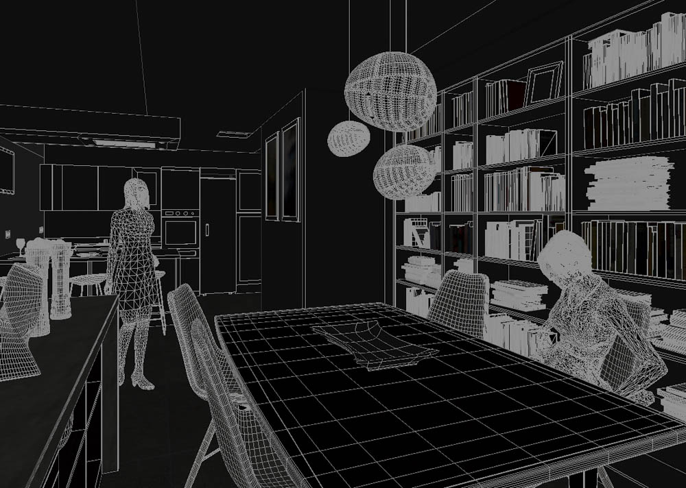 El modo de visualización "Hidden line" de 3ds Max nos es útil para ver los límites exactos de un elemento