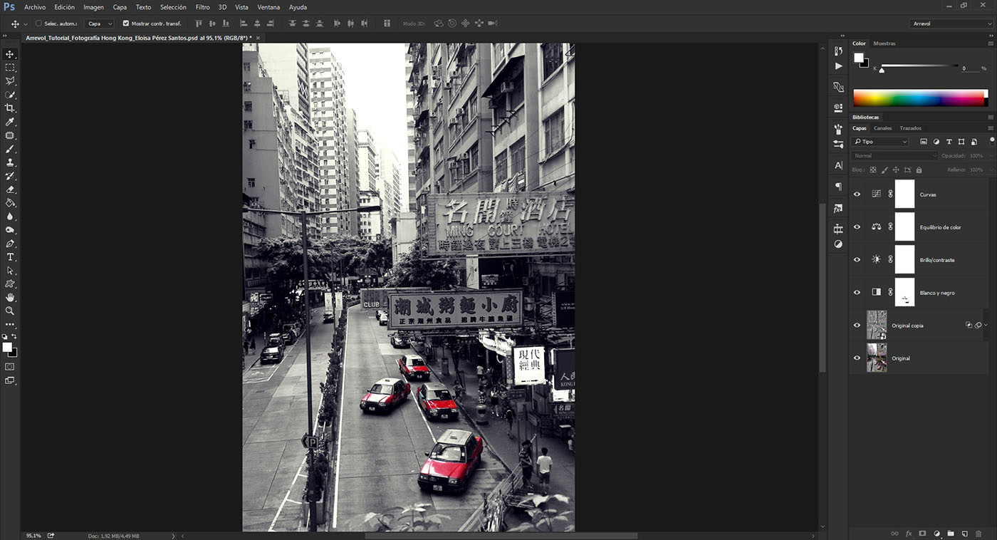 Resultado final de la distribución de las capas en Photoshop