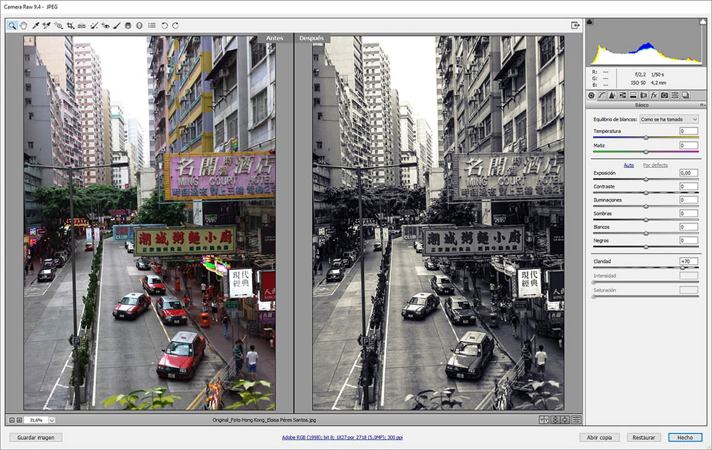 Camera Raw nos permite ver al mismo tiempo la fotografía original y la retocada