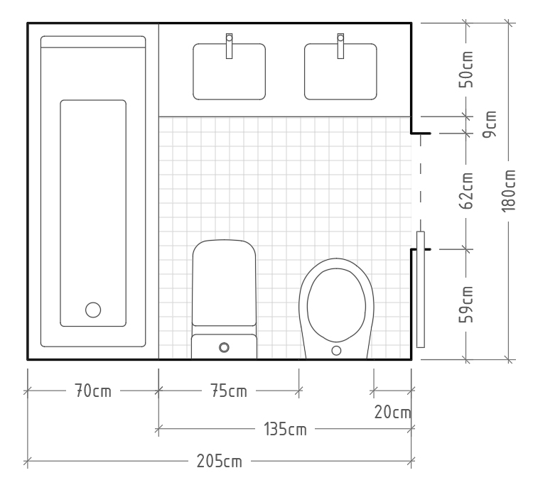 Un baño debe tener como área mínima 2,40 m2 lo que es aproximadamente 155  cm de ancho x 155 cm d…