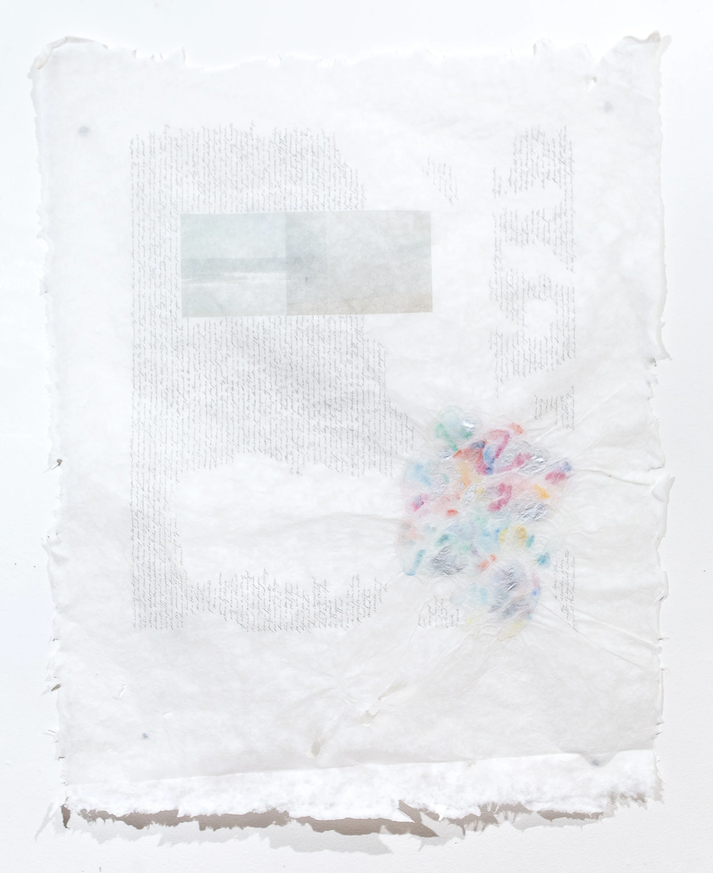 Lessons from Lakes, Rivers, Oceans, Rain, Ice / A Matter Of Watercolor, graphite and photo transfer on handmade paper 28" x 22"