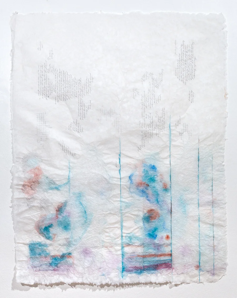 Lessons from Lakes, Rivers, Oceans, Rain, Ice / Fog Watercolor, graphite, and salt on handmade paper 28" x 22"