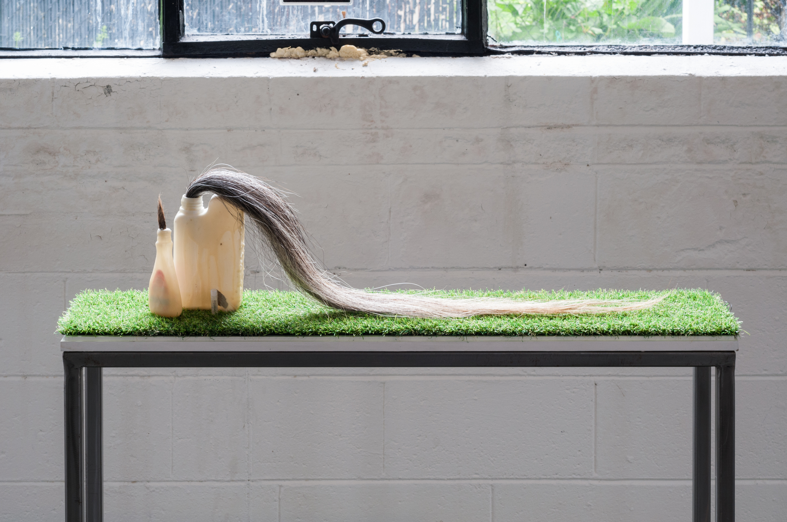  "au natural" horse hair, goat fur, beewax, damar resin, various beauty products, astroturf 37" x 8" x 9" 