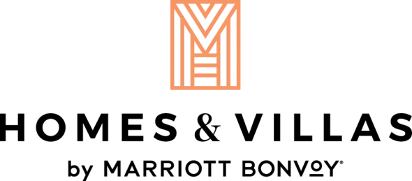 A logo with an abstract design, featuring black and peach colors, and the letter 'M' in the center.