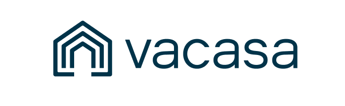 Vacasa logo featuring a stylized house icon and the company name in dark blue text.