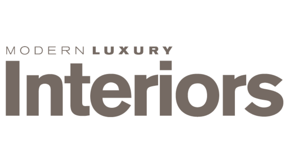 The logo for Modern Luxury Interiors featuring the text 'Modern Luxury' in small uppercase letters above the large word 'Interiors' with a black background.