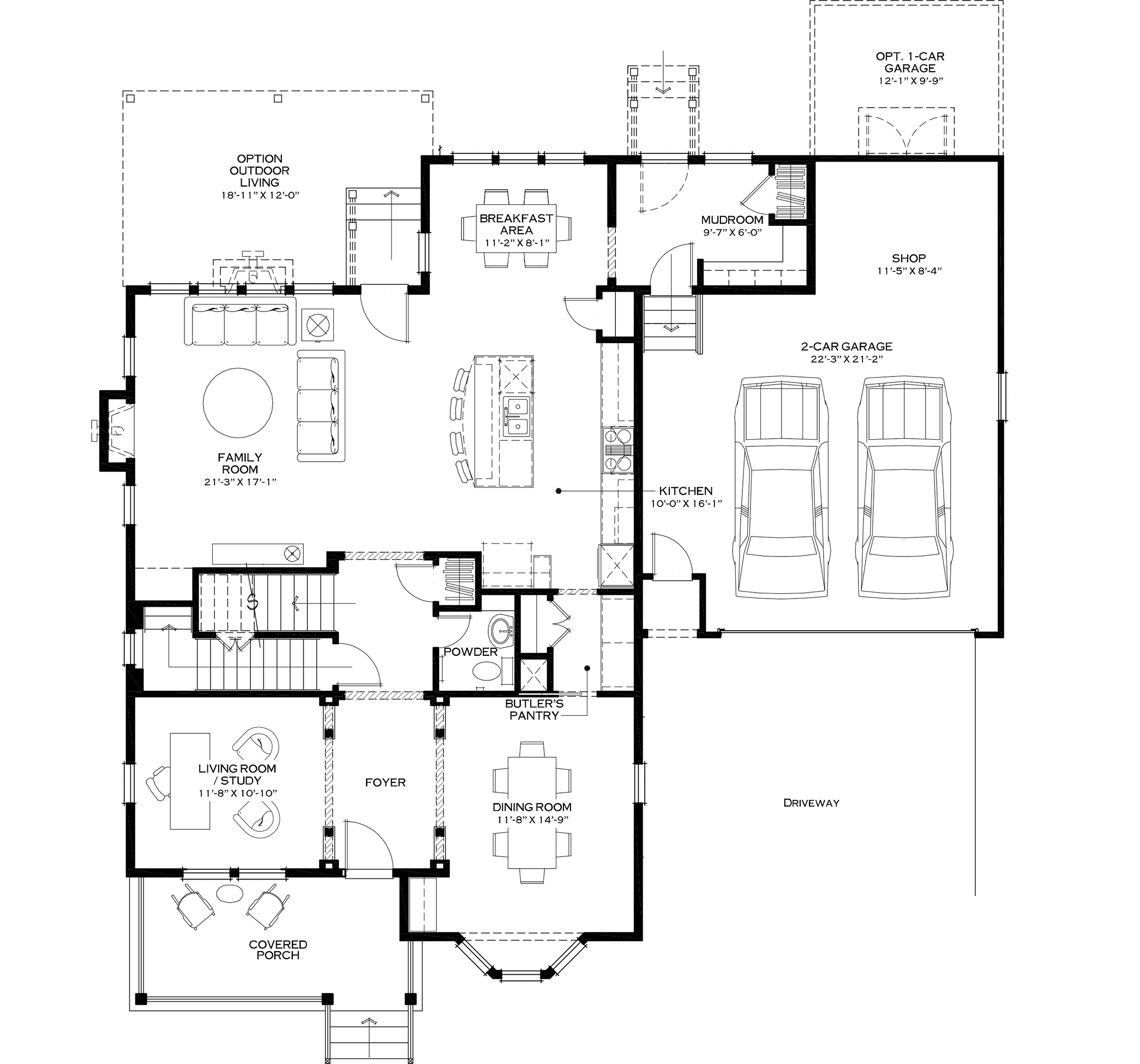 First Floor with Optional Breakfast Nook and Mudroom