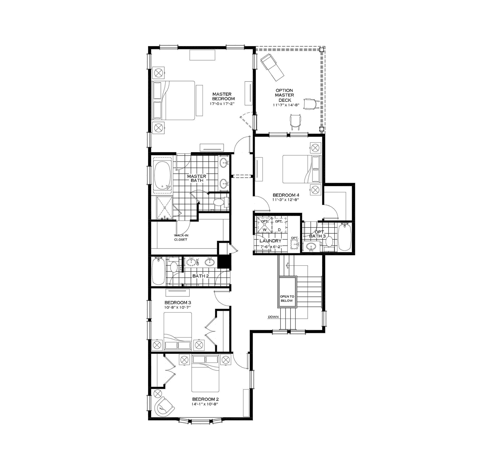 Second Floor with Fourth Bedroom and Bathroom over Mudroom Option