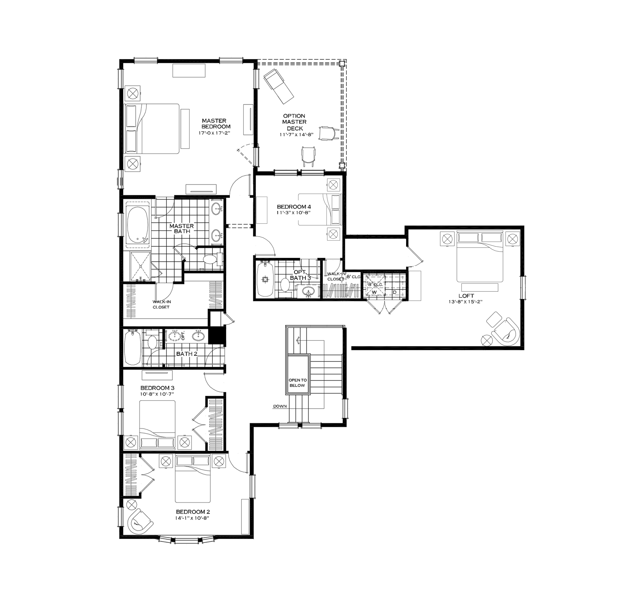 Second Floor with Fourth Bedroom and Large Loft over Garage Option