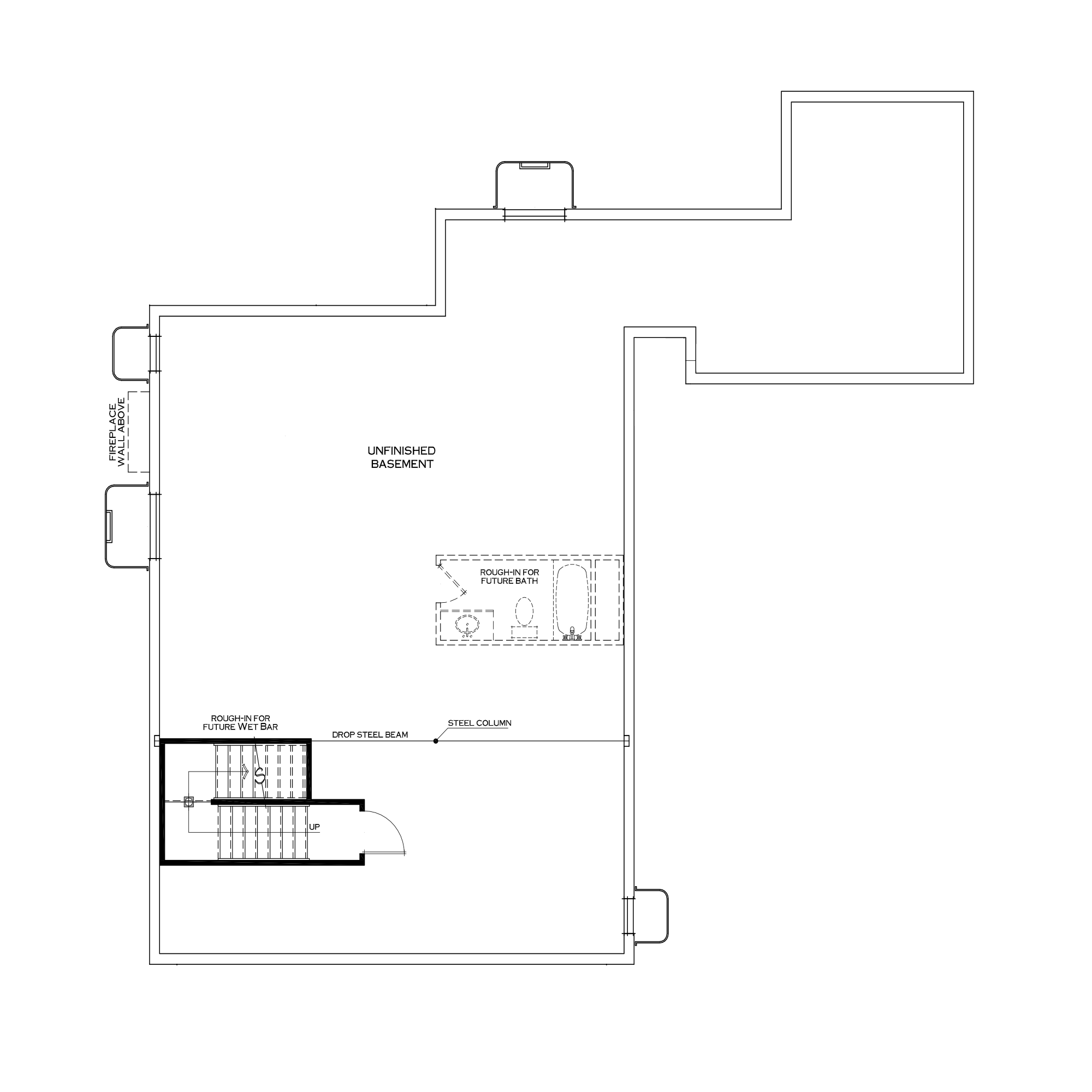 Standard Unfinished Basement with Rear Bedroom Above