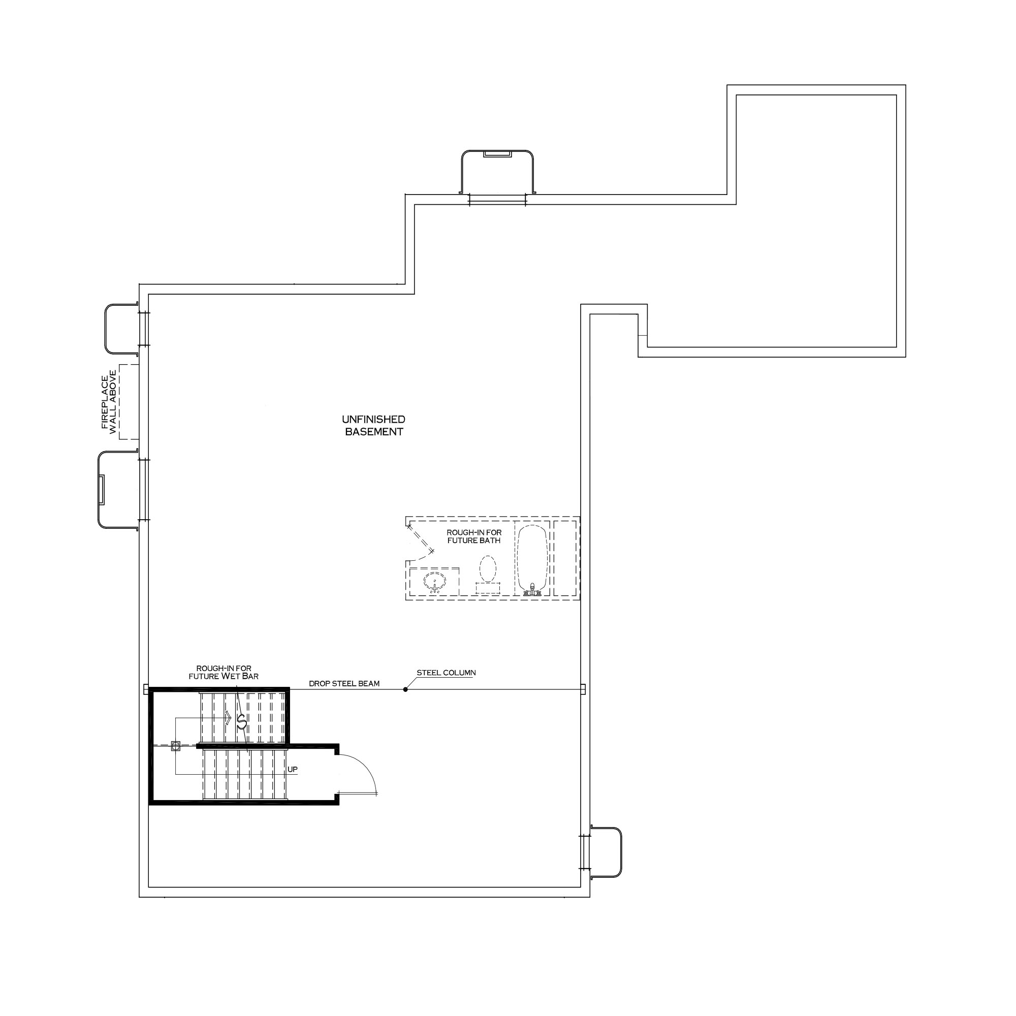 Standard Unfinished Basement with Rear Bedroom Above